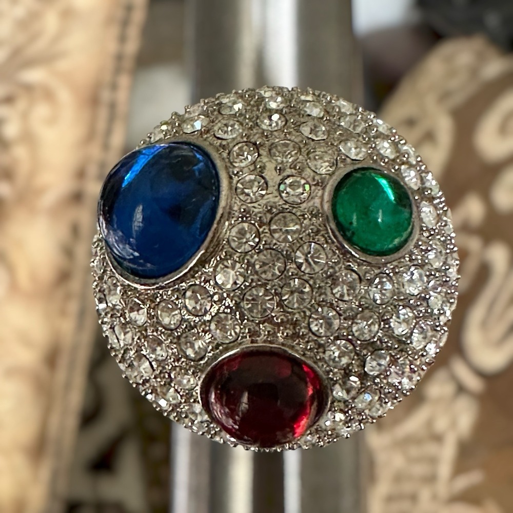 Vintage‎ Arnold Scaasi Cocktail Ring Size 7 Domed Multicolor Cabs Rhinestones